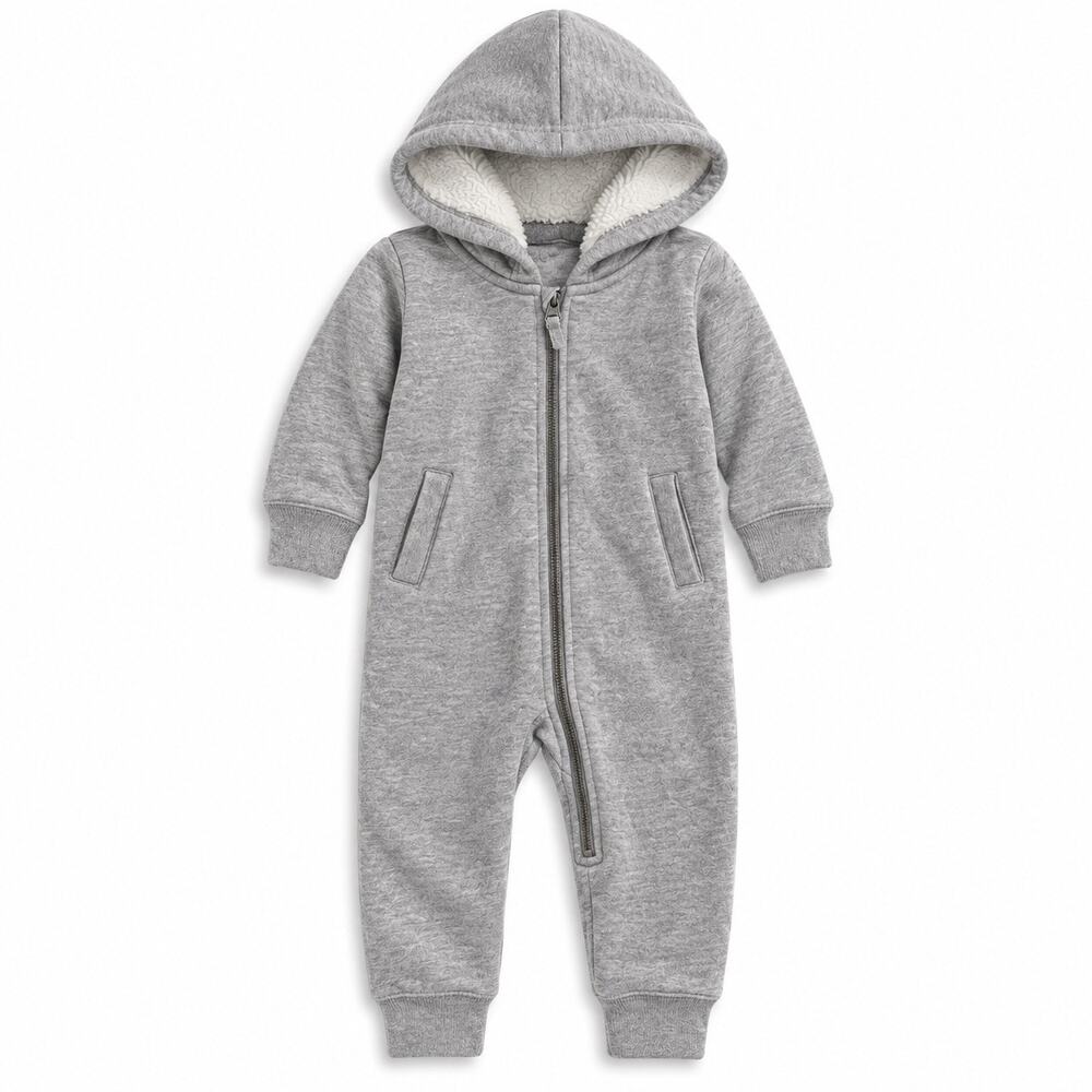 Primary Baby Gray Fleece-Lined Zip Romper 12-18M